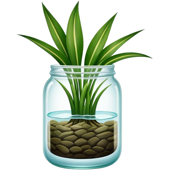 Snake plant with only straight up leaves in a glass jar with water emoji