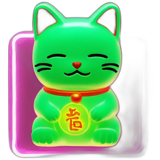 maneki neko 3d in the form of green neon sign emoji