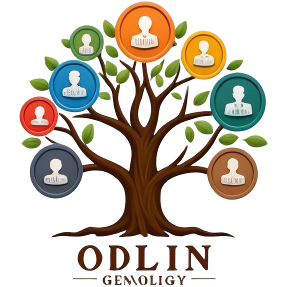 created a highly detailed but manly looking family genealogy logo too include the name Odlin and a title of Genealogy while using multiple colors in the logo emoji