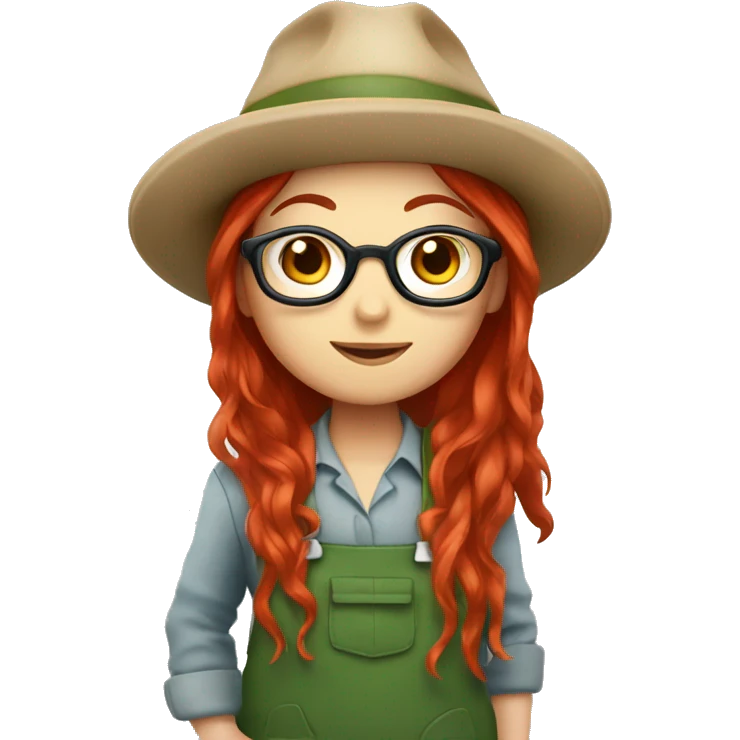 Chibi female gardener with long red hair and glasses emoji