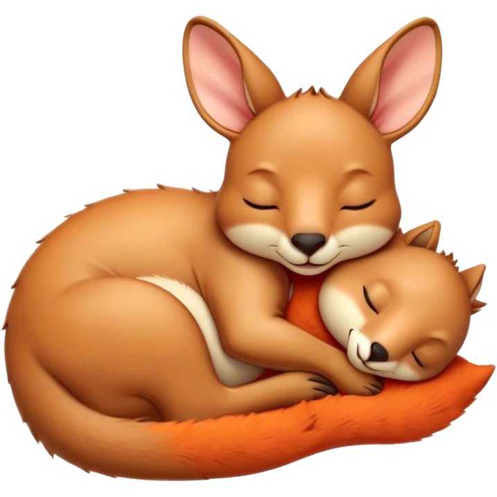 Meme-Worthy Cute Sleeping Kangaroo Portrait Emoji, Head resting peacefully with a contented smile, showcasing a robust build and a luxuriously soft red-orange fur, eyes shut in a serene, restful nap, Simplified yet hilariously adorable features, highly detailed, glowing with a soft, drowsy light, high shine, relaxed and utterly lovable, stylized with an air of playful laziness, bright and heartwarming, soft glowing outline, capturing the essence of a comically sleepy kangaroo, so meme‐worthy it feels like it could instantly become the next viral sensation of adorable slumber! emoji