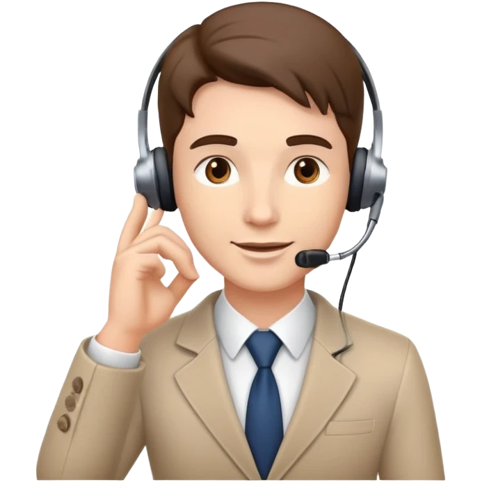 Confident sales professional with phone headset making a deal emoji