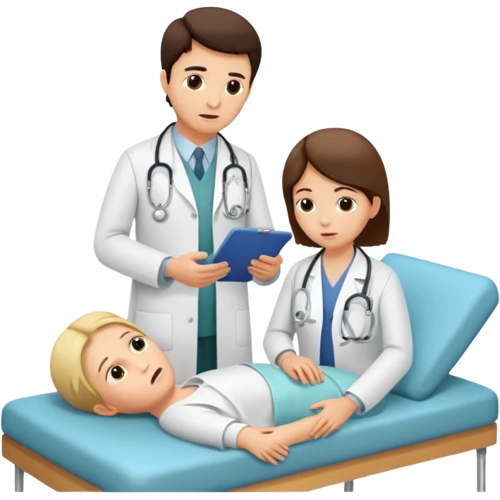 A doctor examines a sick patient at the center.  emoji