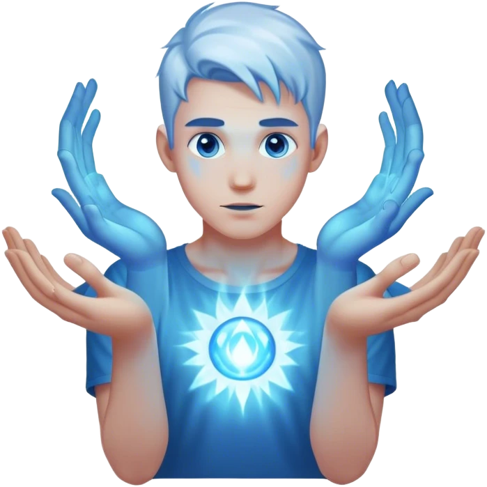 Necromancer man with a blue glowing aura floating in his hands emoji