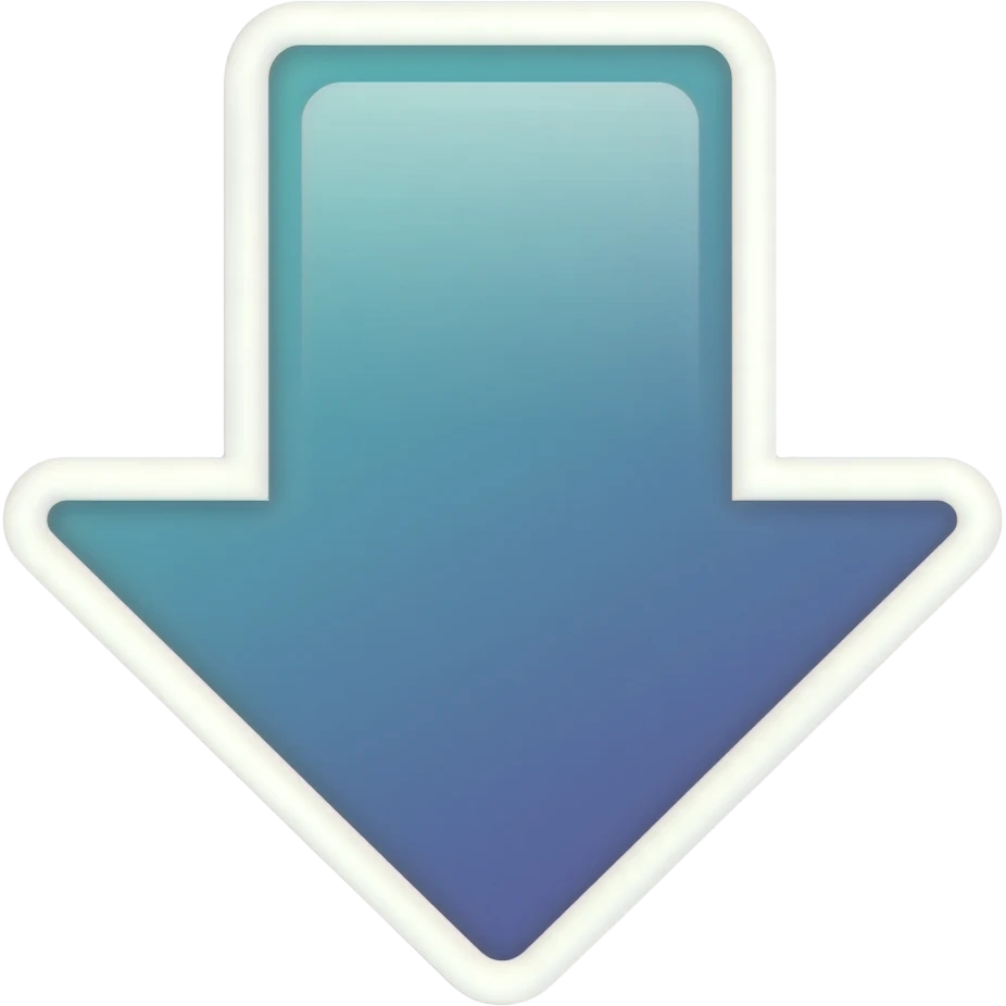 Simple and minimalistic sticker of an arrow down, white outline, smooth gradients or solid colours emoji