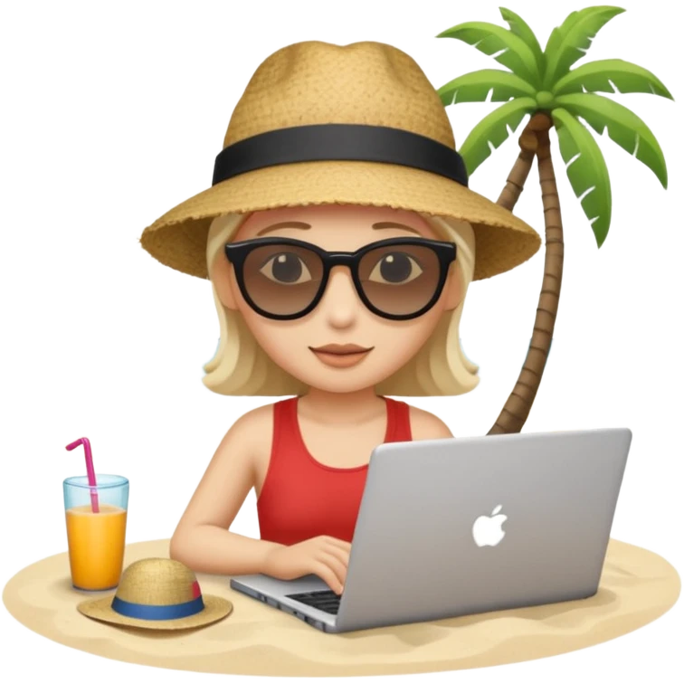 person am laptop und im hintergrund einen strand. bitte neutralen menschen, also keine frau und keinen mann emoji