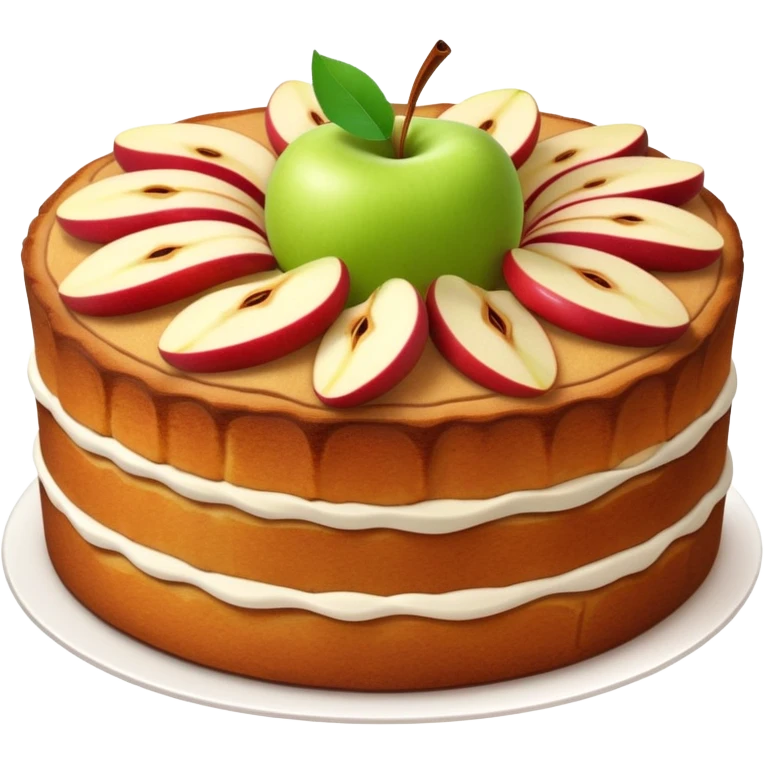 cinematic-realistic-apfelkuchen-dessert-emoji,-depicted-as-a-classic-apple-cake-with-cinnamon-and-thinly sliced apples on the top neatly spread out-rendered-with-soft-textures-and-warm,-inviting-lighting. emoji