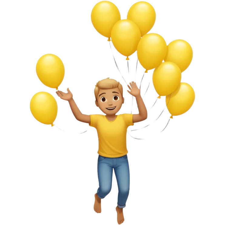 человек зацепился о шарики желтого цвета и летит вверх emoji