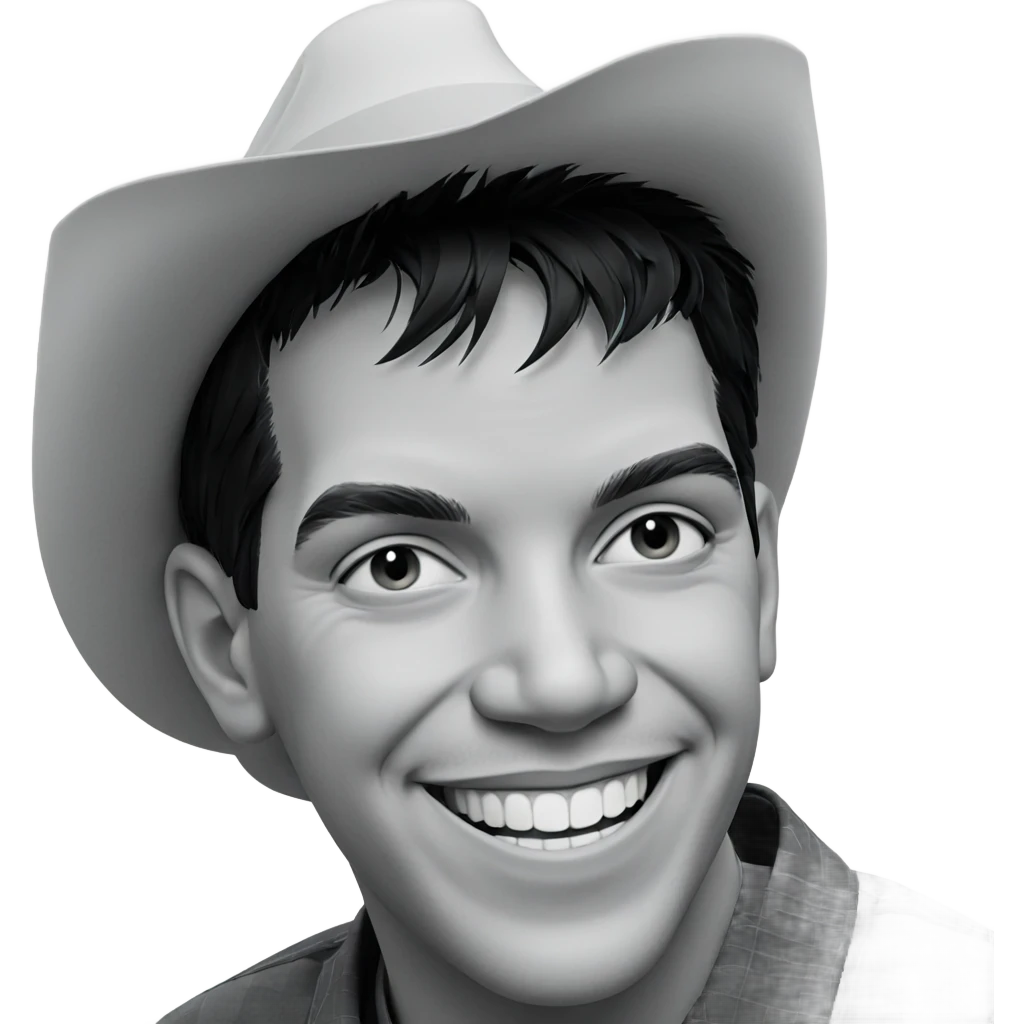 greyscale portrait of smiling boy emoji