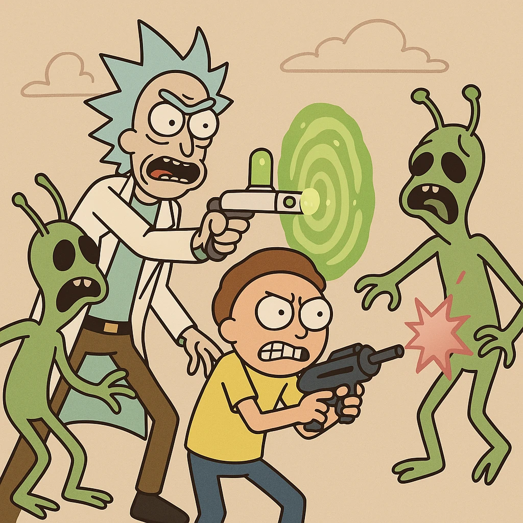 Rick and Morty killing Aliens with Portal gun emoji