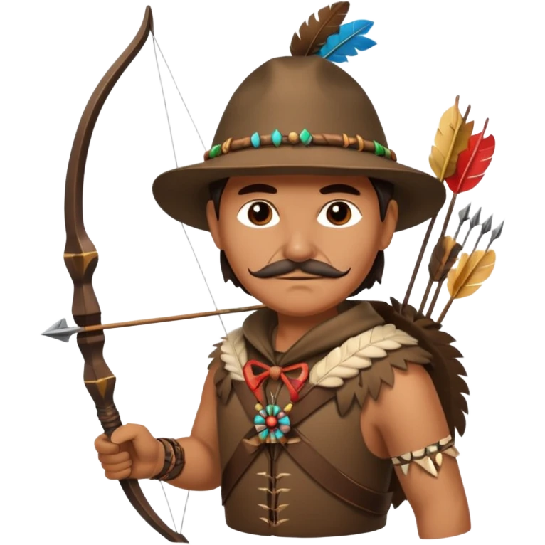 The classic middle-aged hunter with a bow and arrow on his back, dressed in brown with decorations made of feathers or bone teeth emoji
