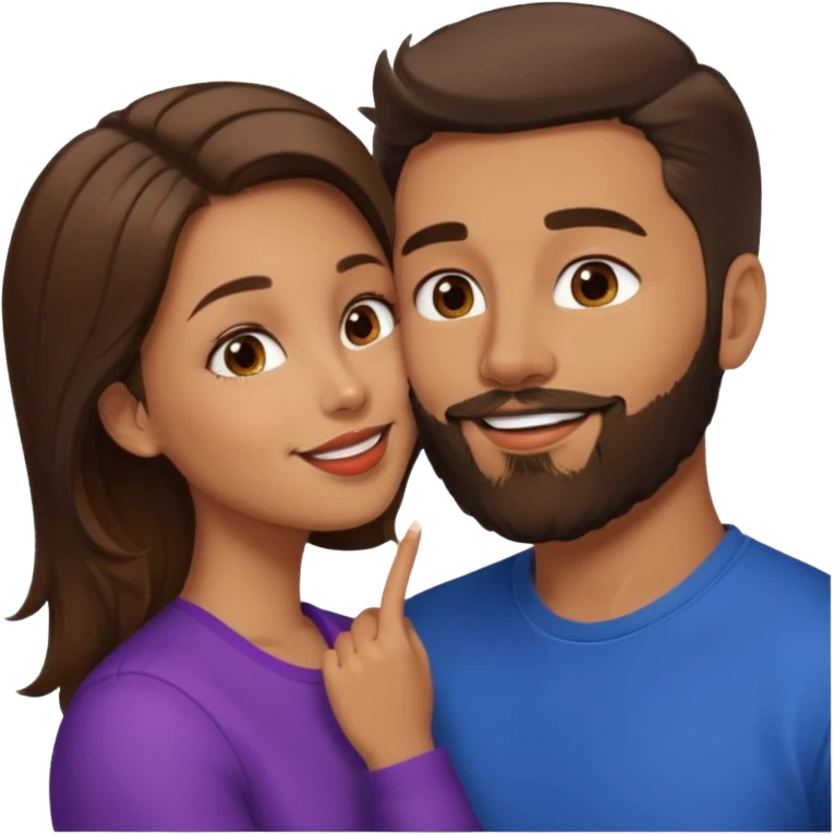 Brunette man with beard kissing brunette girl with medium length hair  emoji