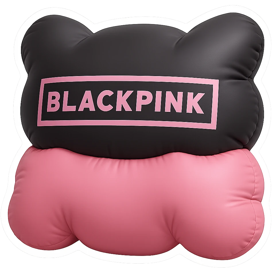 Convert to sticker style with a white border, keep the BLACKPINK-inspired cushion look. emoji