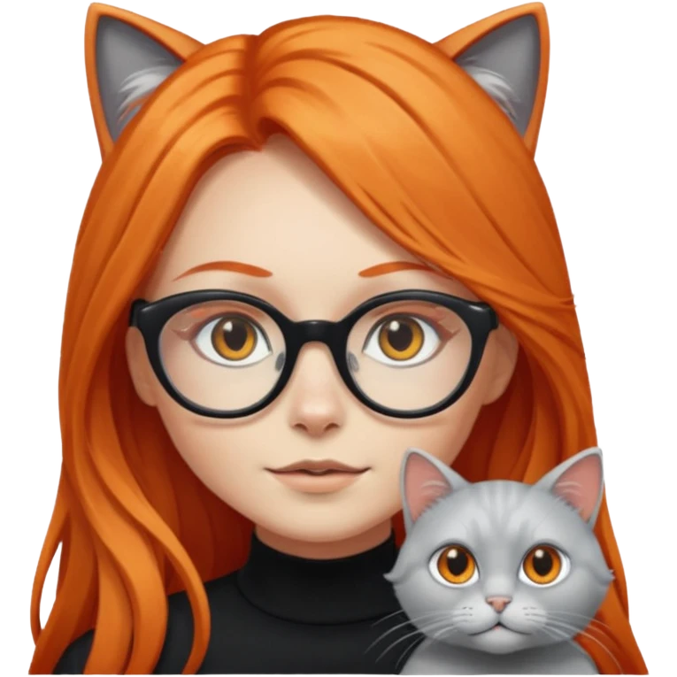 girl with very long orange hair, and silver cat-eyed glasses. Black clothes emoji