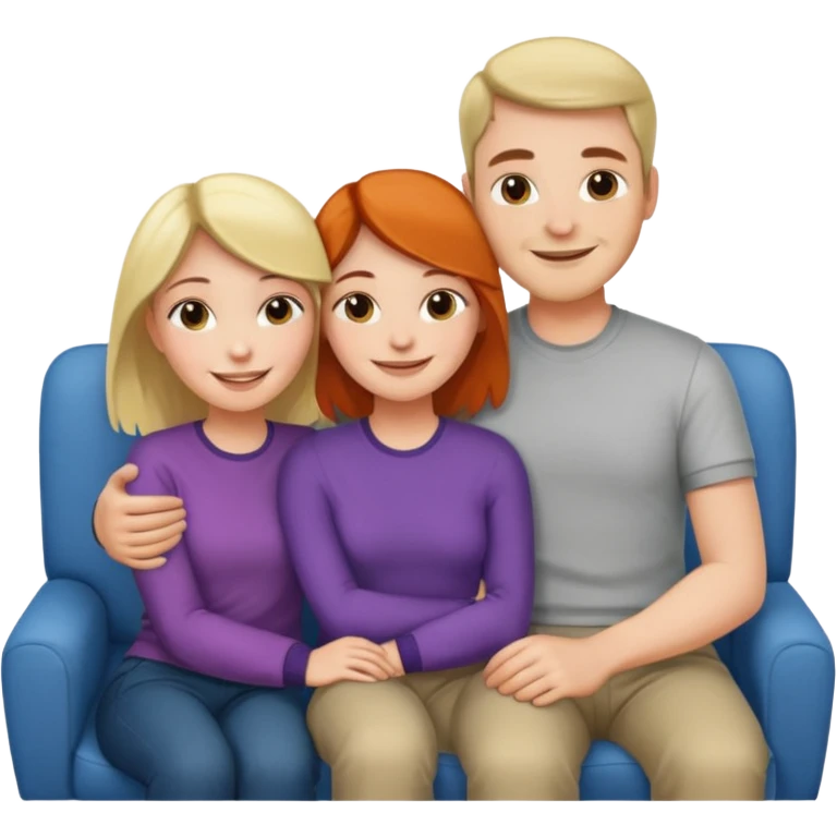 Women cuddling man on couch emoji