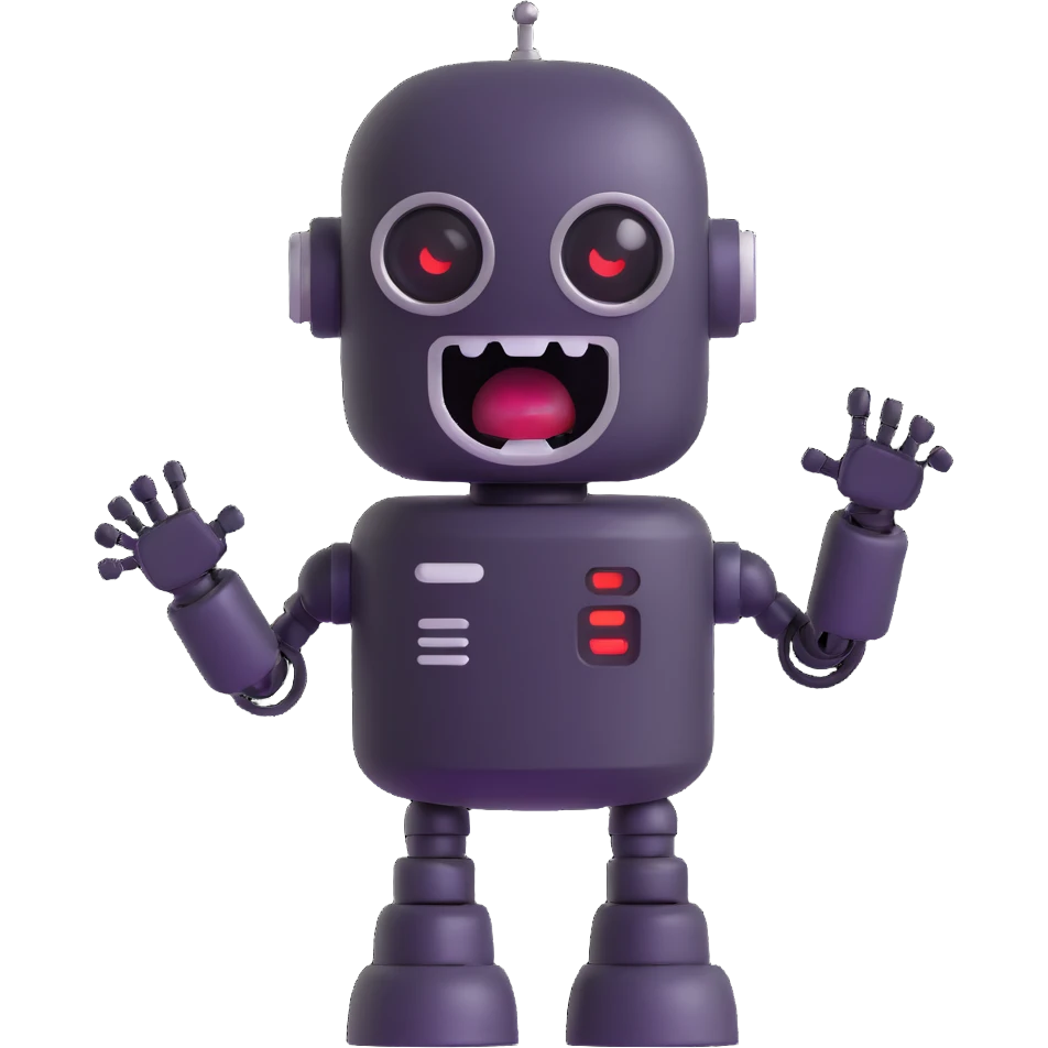 Robot talking with open mouth, speaking robot emoji