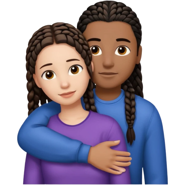 brunette girl with straight hair and medium toned guy with black cornrows hair hugging emoji