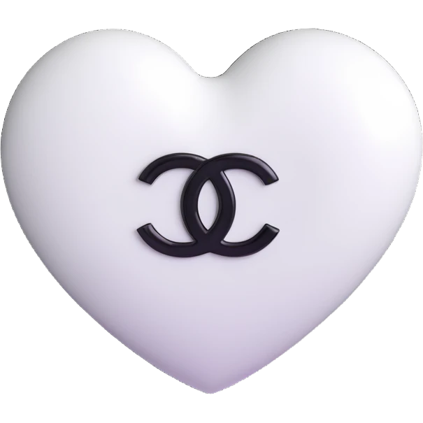 Add a Chanel logo to the heart, keep it elegant, glossy, black and white, 3D emoji style, with no background. emoji