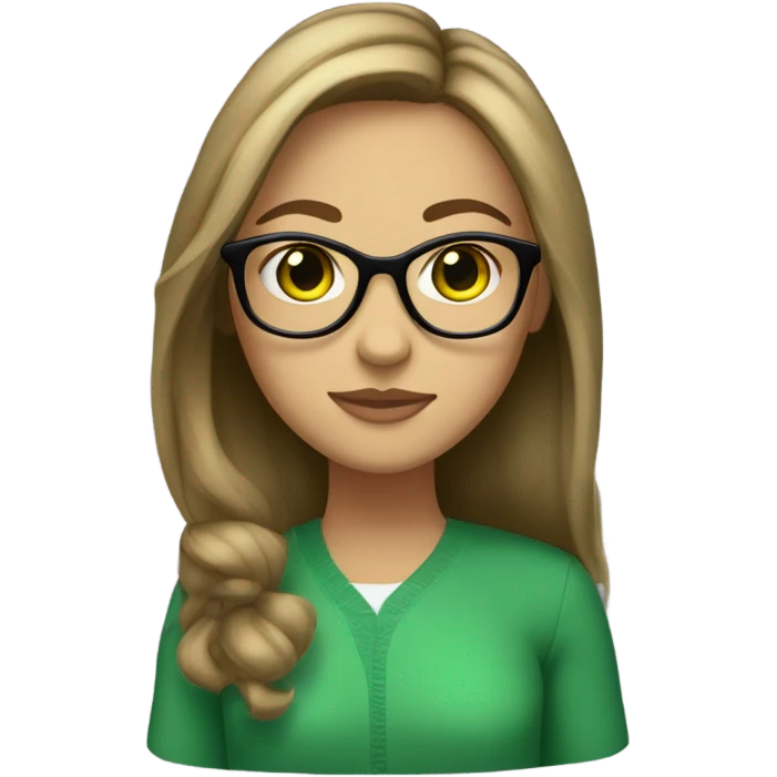 Girl with green eyes and lashes and Longbob Brown Hair and dark blond highlights and she wears glasses emoji