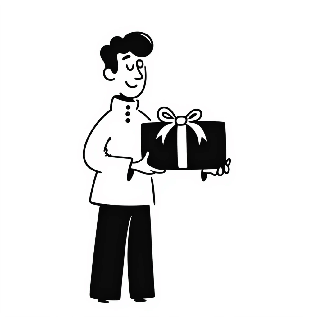 Tyler Durden from Fight Club presenting a gift, hand drawn doodle style emoji
