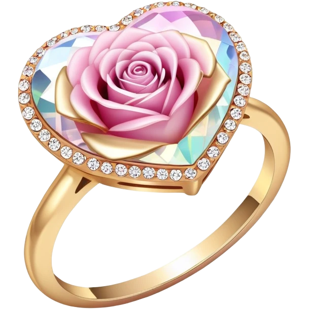 Shiny crystallic iridescent Romantic Pastel pink and gold rose heart gems crystals glimmer bling ring emoji