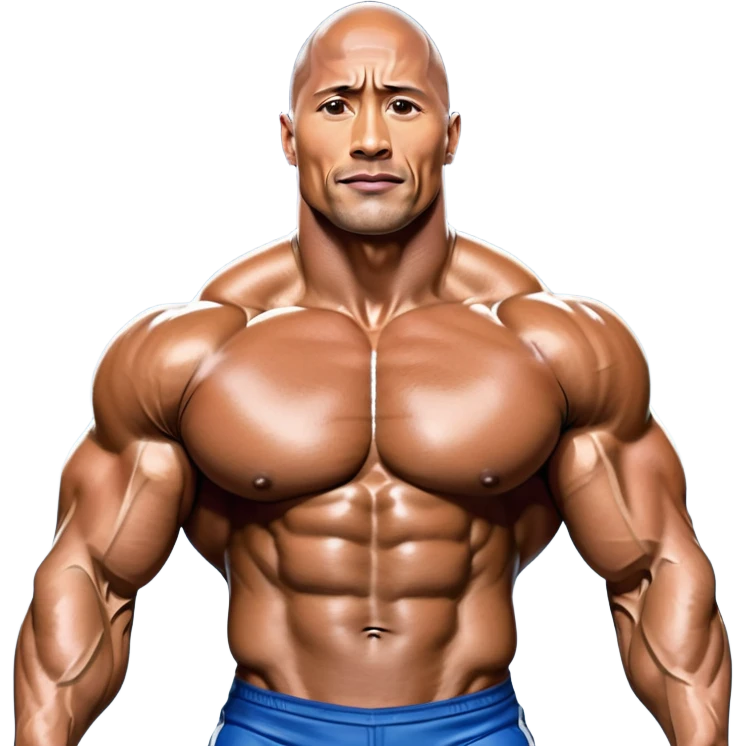 Dwayne Johnson, covered in oil, on stage at a Mr. Universe bodybuilding competition, striking a 'Side Triceps' pose. His defined muscles gleam under the bright lights, with the audience and judges in the background, capturing the intense focus and strength of the moment. Transparent background. emoji