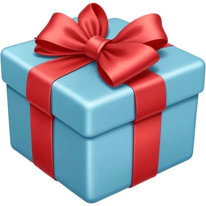 The box is pale blue with a pale red bow emoji