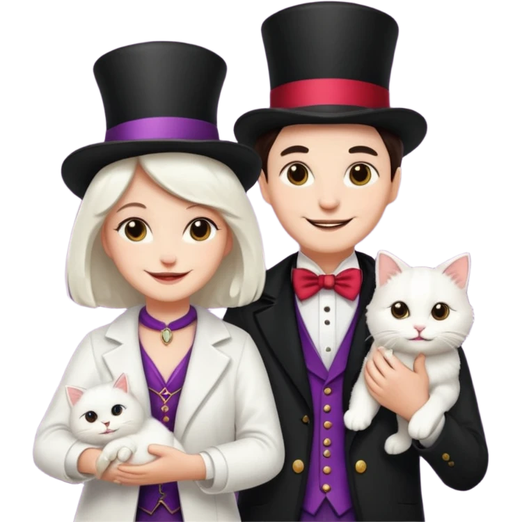 magician couple and their pet cat emoji