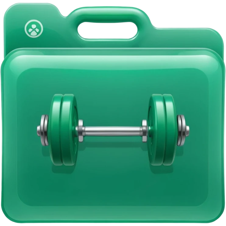 A translucent green plastic folder with rounded corners, elastic string and button closure, clean minimal look, and a dumbbell/gym symbol on the front. emoji