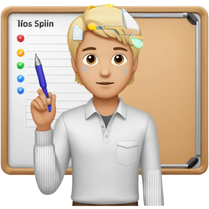 silhouette of a light-haired man standing next to a project board emoji