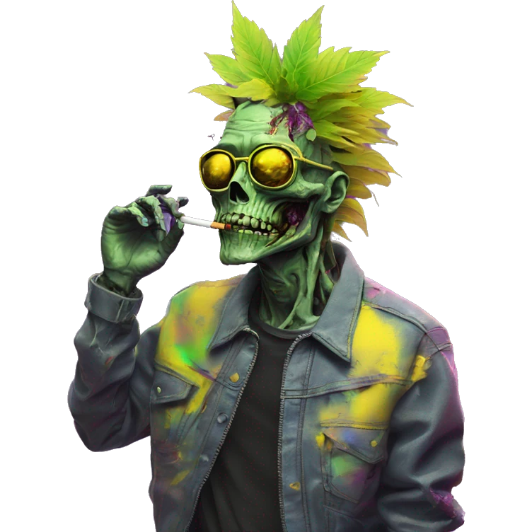 420 .Zombie_ Vaporwave black holographic oilslick zombie unicorn smoking yellow caution tape hemp leaves emoji