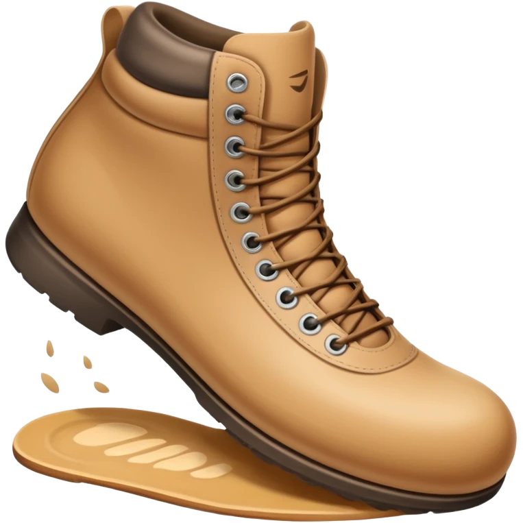 a full human leg with a sneakered foot pressing down on the ground. The shoe sole touches the floor, and directly beneath it a fresh shoe print is clearly visible. Rounded, glossy, smooth, soft shadows, white background.





 emoji