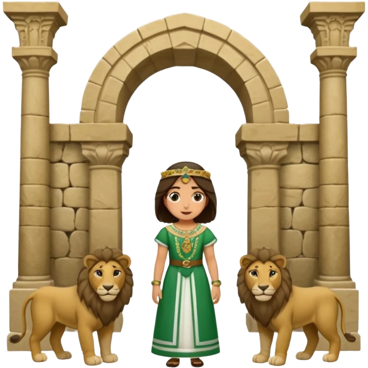 Andalousie drapeau 2 bande verte qui et une bande blanche au milieu avec une femme avec 1 lion de chaque coter d’elle sous un arc en pierre  emoji