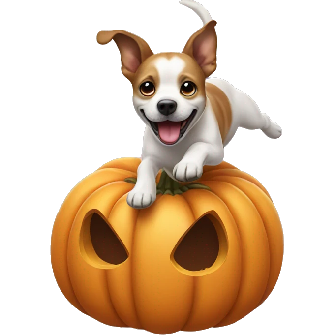 Dog jumping out of pumpkin  emoji