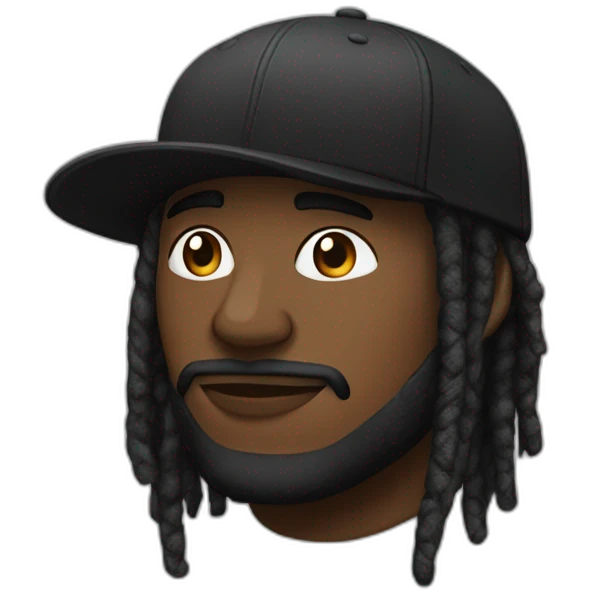 Noire  avec des dread court une casquette à lenves et un bouc emoji