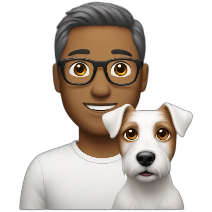 White Man with demi hair with glasses with jack russell terrier dog emoji