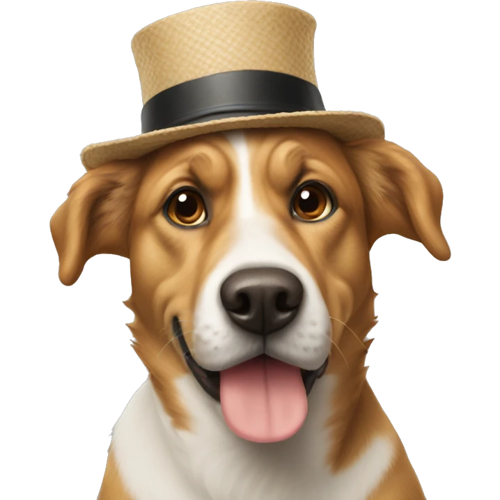 A dog with hat saying “am i trash?” emoji