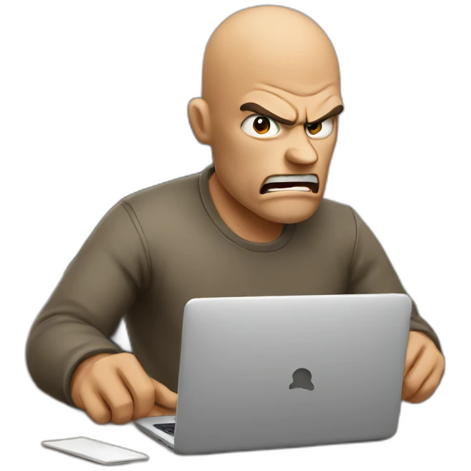 Angry man sending an email emoji