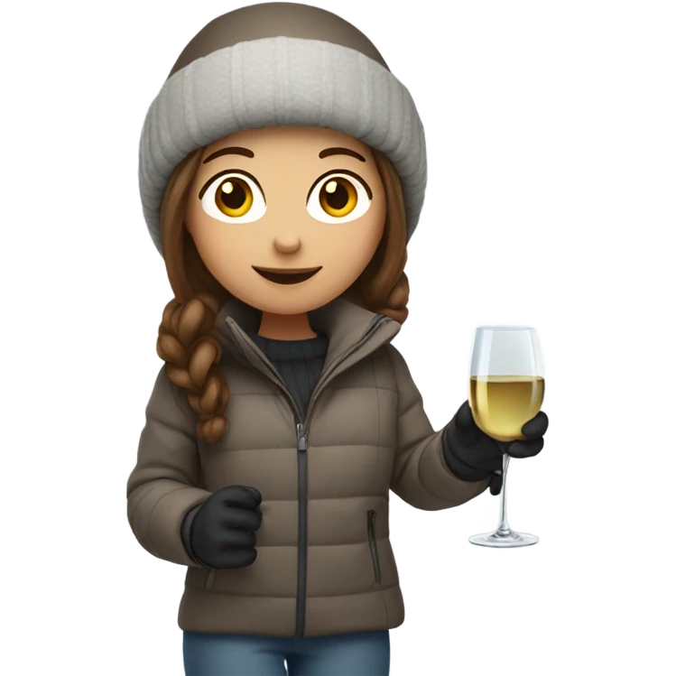 Snowboarding white girl with brown hair holding wine emoji