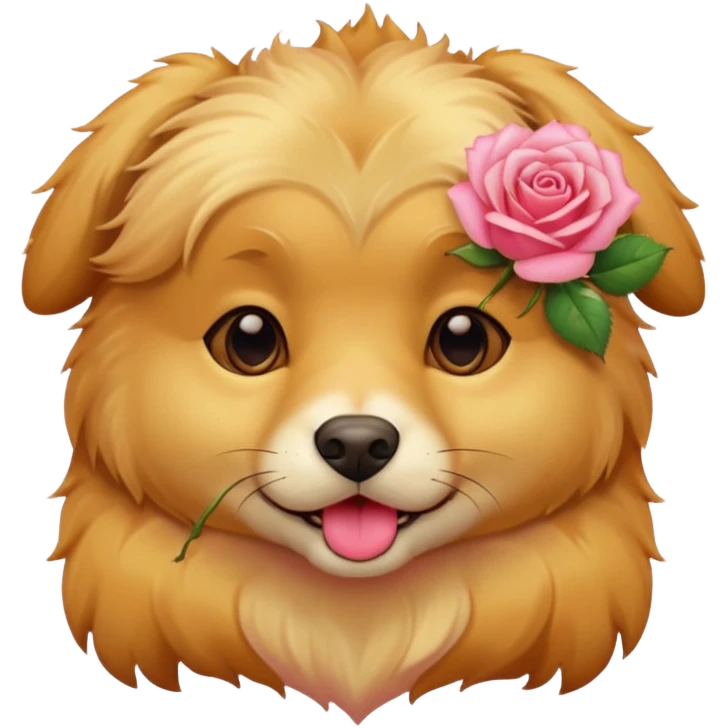 A doggie with a rose in his mouth in soft pink, beige and yellow pastel colors emoji