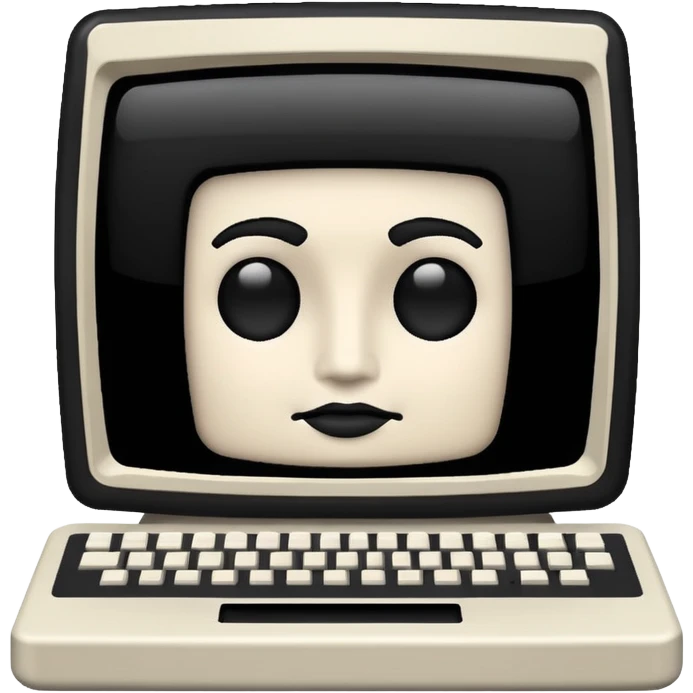 White and black 80s computer with face emoji