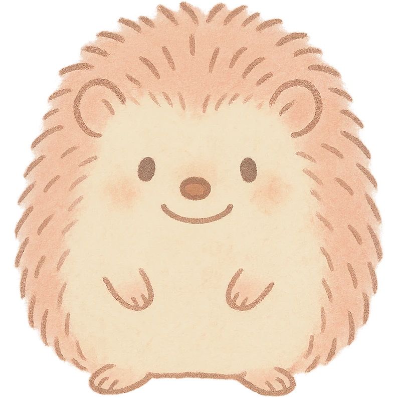 tiny pastel hedgehog outline, Japanese hand-drawn soft style, full object, gentle smile emoji