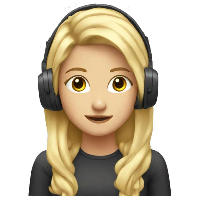Blonde girl with headphones on at computer emoji
