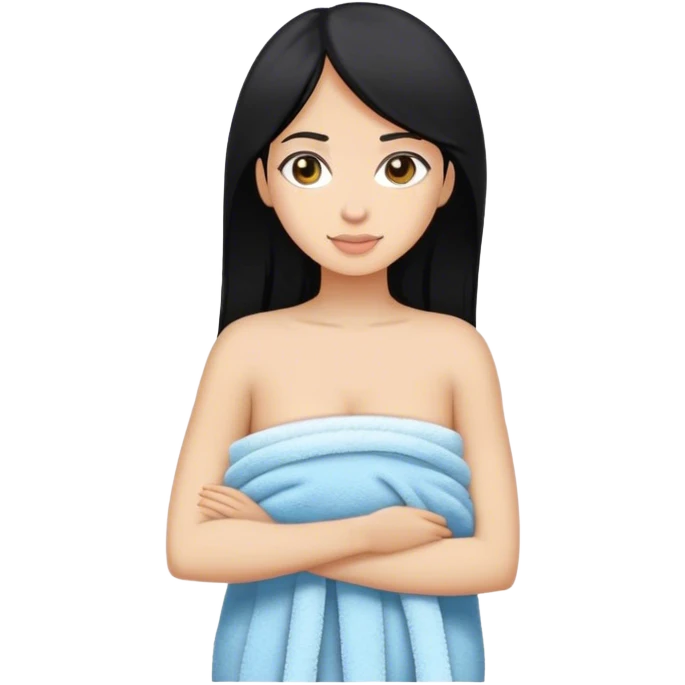 Light skinned girl black hair just a towel around her upper body emoji