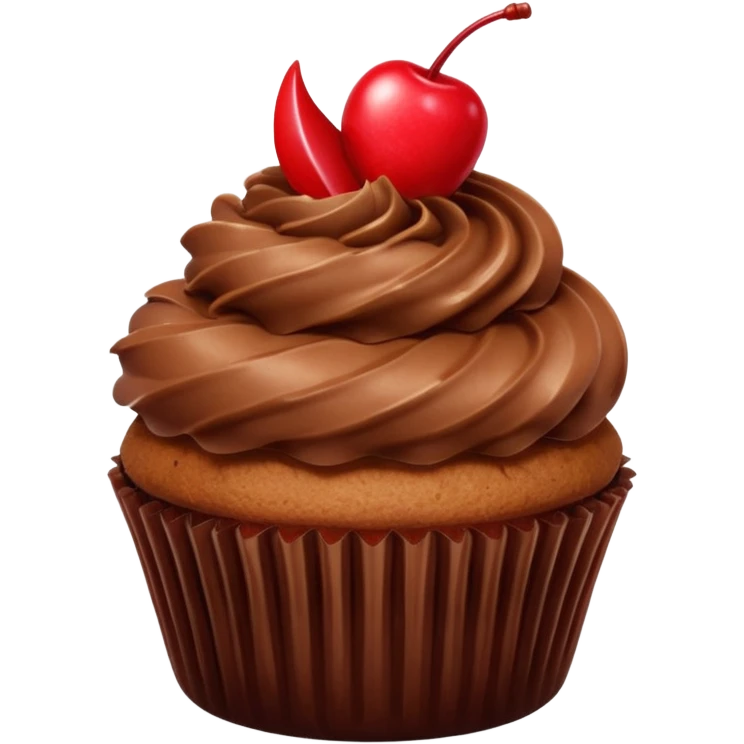 cupcake with brown chocolate frosting and a cherry on top emoji