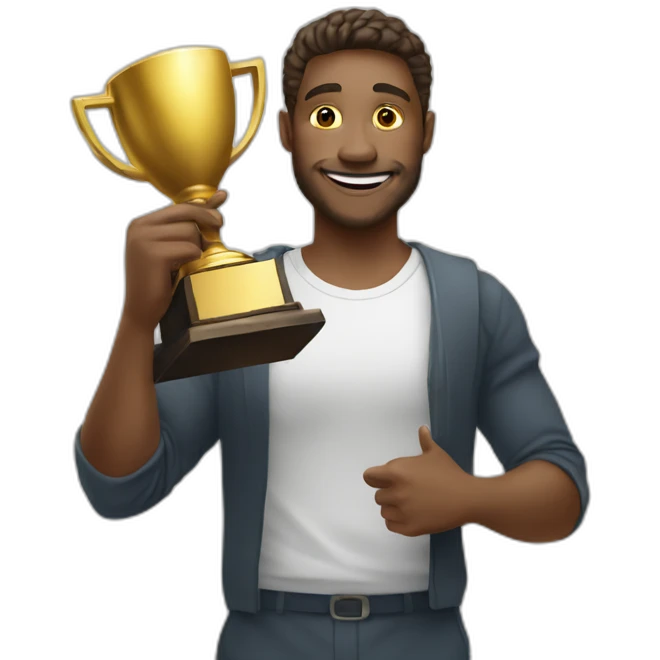 the white man holding the gold trophy Celebrating emoji