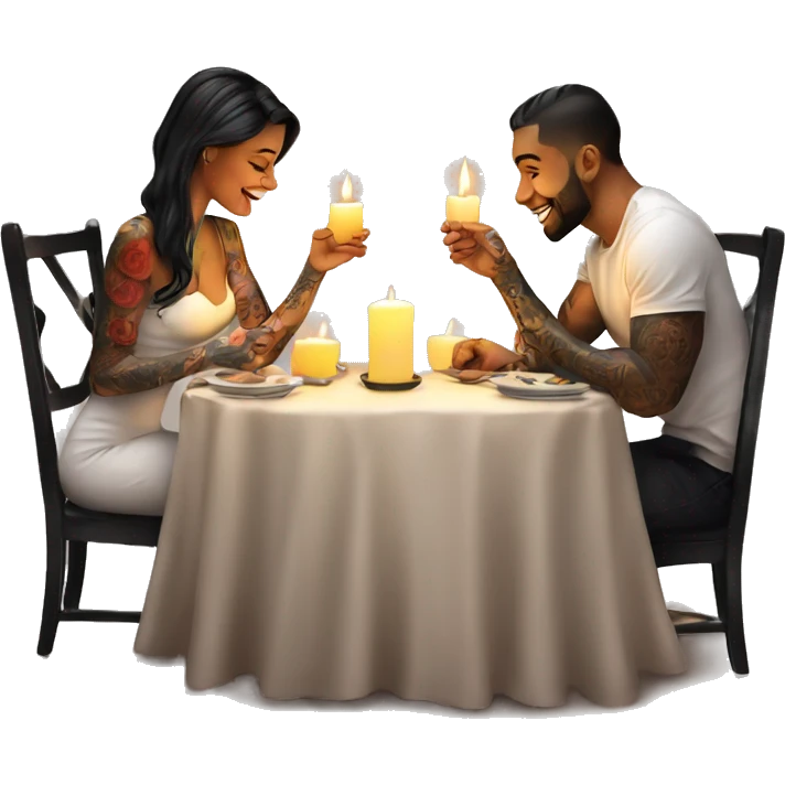 romantic candle light dinner for beautiful tattooed couple emoji