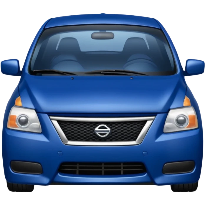 a dark blue Nissan Sentra with a sad face emoji