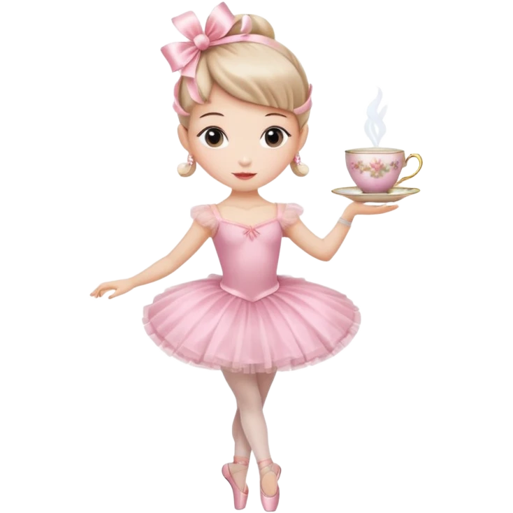 a ballerina with a teacup for a head. She is wearing a classic pink tutu and ballet slippers emoji
