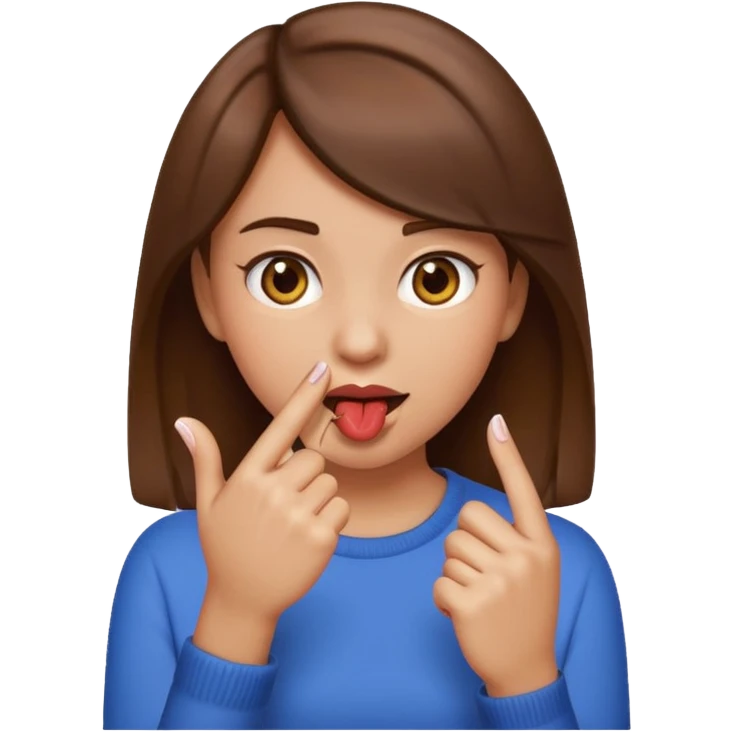 Basic emoji girl biting her nails, but in a flirty ways, a bit darker skin ( not so brown), brown hair and only one pointing finger emoji